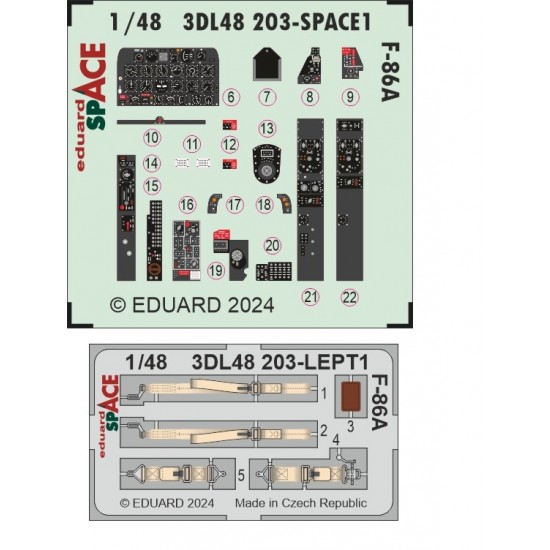 1/48 F-86A Sabre Dashboard 3D Decal and Seatbelts PE for Clear Prop kits