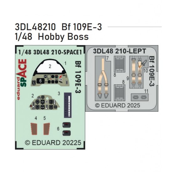 1/48 Bf 109E-3 Instrument Panel 3D Decal and Cockpit PE set for Hobby Boss kits