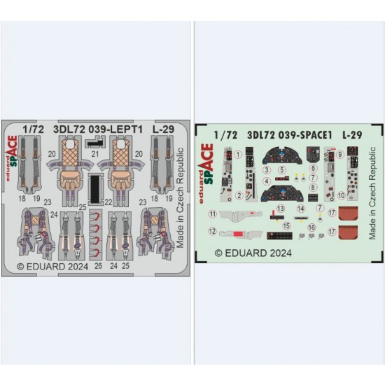 1/72 Aero L-29 Delfin Interior 3D Decal and PE parts for AMK/Eduard kits