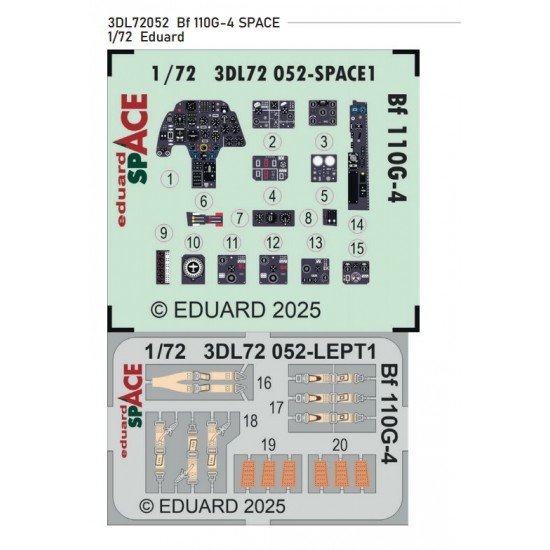 1/72 Messerschmitt Bf 110G-4 Instrument/Control Panels and Seatbelts for Eduard kits