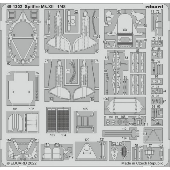 1/48 Supermarine Spitfire Mk.XII Detail set (photo-etched) for Airfix kits