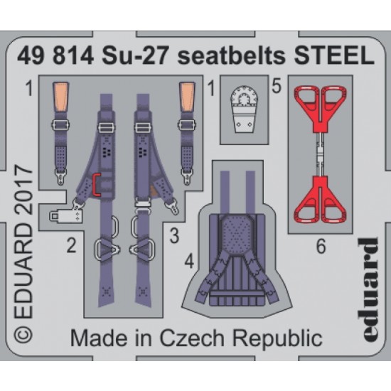 1/48 Sukhoi Su-27 Flanker B Seatbelts for Hobby Boss kit (Steel, 1 Photo-Etched Sheet)