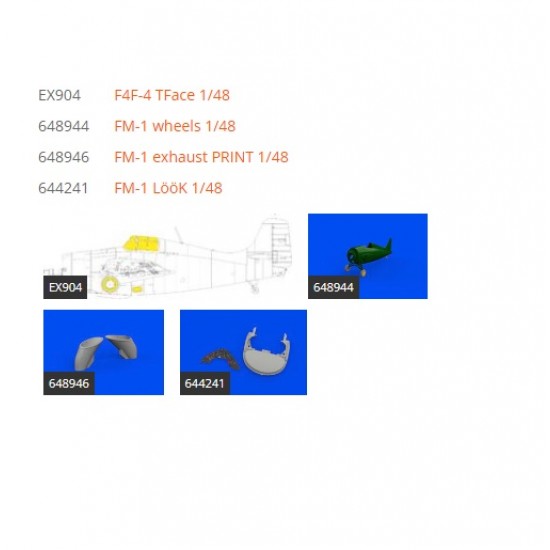 1/48 Grumman Wildcat FM-1 Dashboards, Steelbelts, Mask, Seat, Wheels for Eduard kits