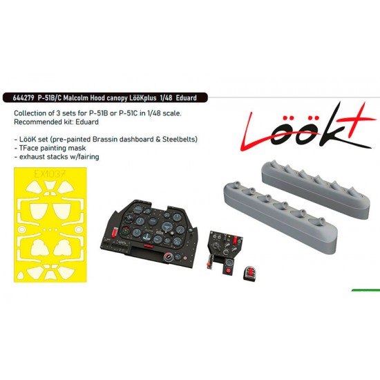 1/48 P-51B/C Mustang Malcolm Hood Canopy and Detail Parts for Eduard kits