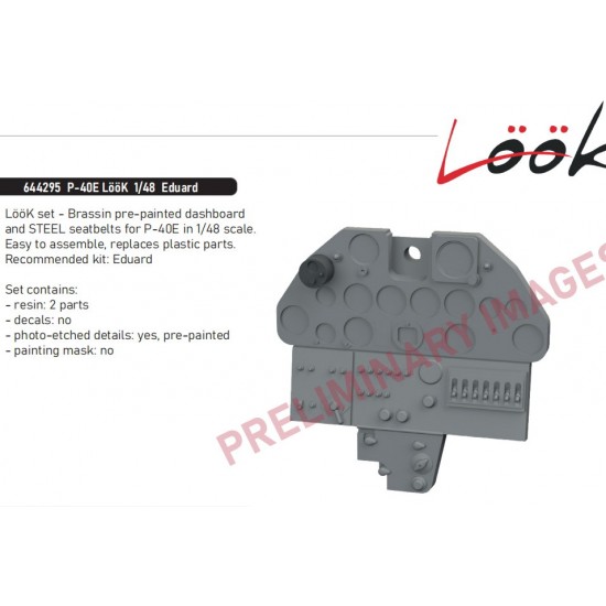 1/48 Curtiss P-40E Warhawk Interior Dashboard for Eduard kits