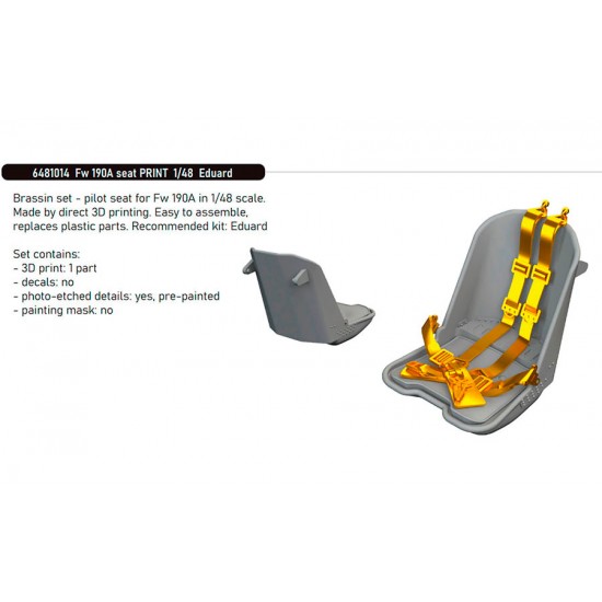 1/48 Focke-Wulf Fw 190A Seat 3D Print Parts for Eduard kits