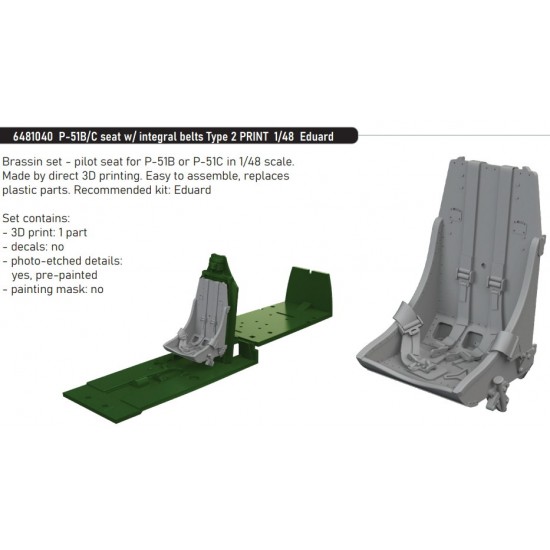 1/48 P-51B/C Mustang Seat with Integral Belts Type 2 for Eduard kits