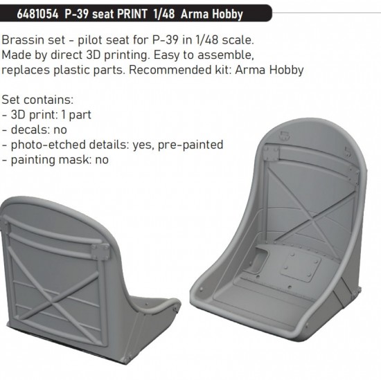 1/48 Bell P-39 Airacobra Seat for Arma Hobby kits