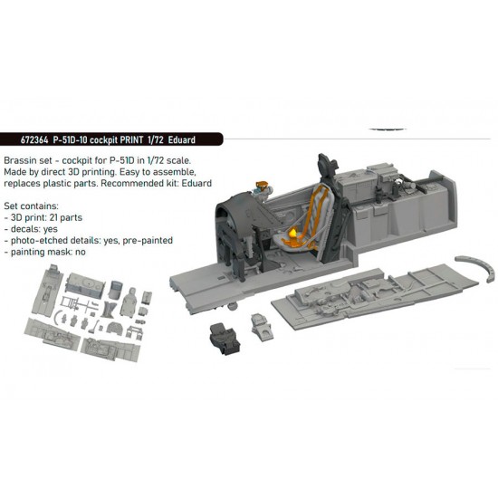 1/72 P-51D-10 Mustang Cockpit 3D Print Parts for Eduard kits