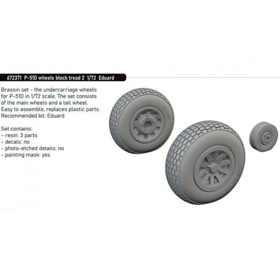 1/72 P-51D Mustang Wheels Block Tread 2 for Eduard kits