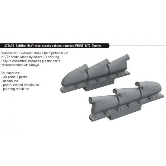 1/72 Supermarine Spitfire Mk.V Three-stacks Exhaust Rounded for Tamiya kits