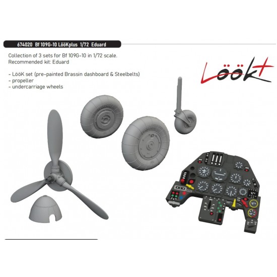 1/72 Me Bf 109G-10 Dashboard, Seatbelts, Propeller, Wheels for Eduard kits