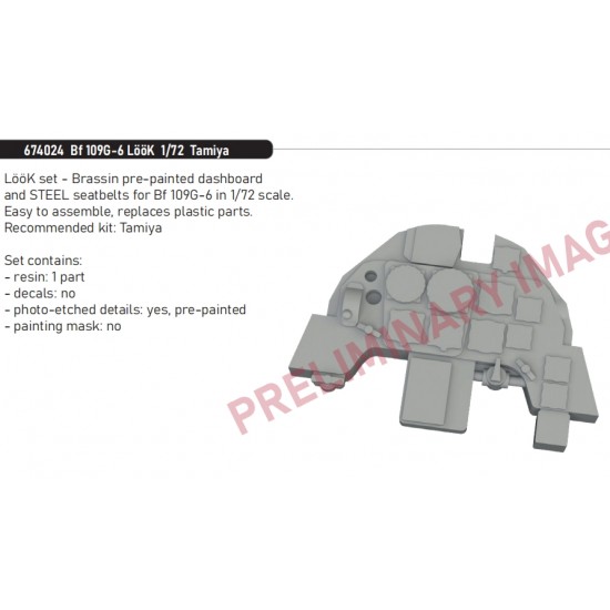 1/72 Messerschmitt Bf 109G-6 Dashboard and Seatbelts for Tamiya kits