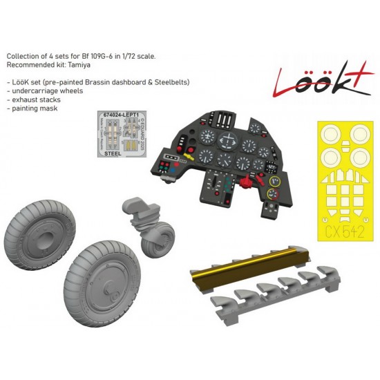 1/72 Messerschmitt Bf 109G-6 Dashboard, Steelbelts and Detail Parts for Tamiya kits