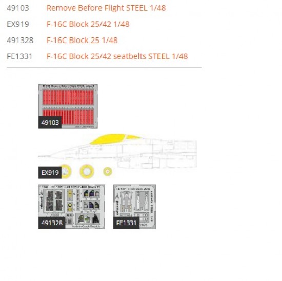 1/48 F-16C Fighting Falcon Block 25 Super Detail Set for Kinetic kits