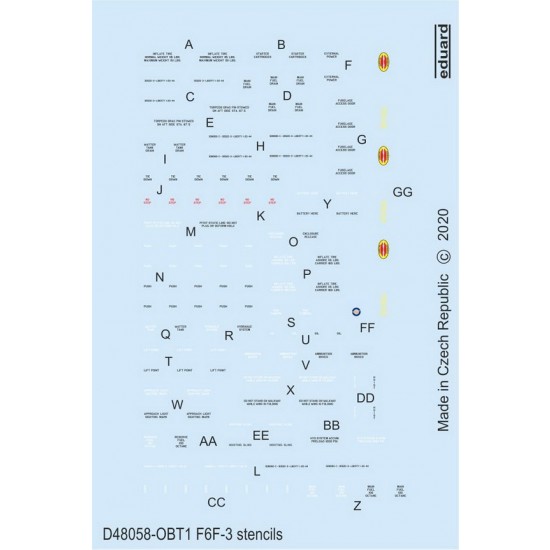 1/48 Grumman F6F-3 Hellcat Stencils Decals for Eduard kits