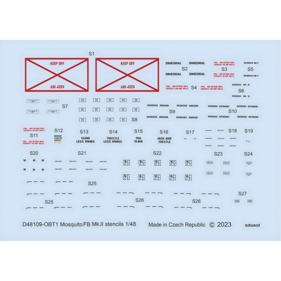 1/48 de Havilland Mosquito FB Mk.II Stencils Decals for Tamiya kits