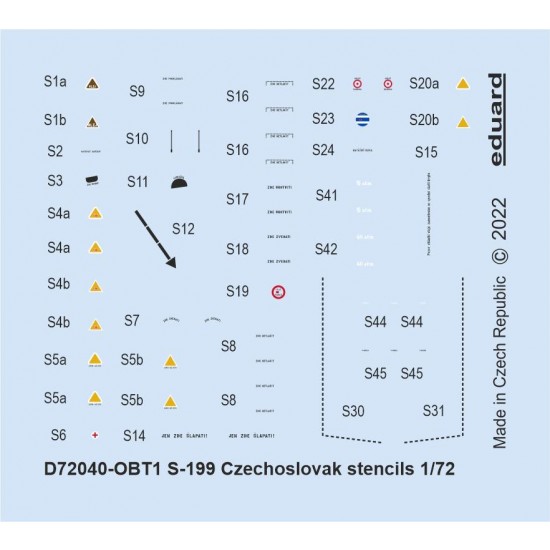 1/72 Avia S-199 Czechoslovak Stencils Decals for Eduard kits