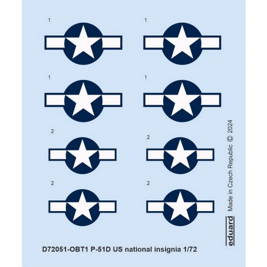 1/72 P-51D Mustang US National Insignia Decal for Eduard kits