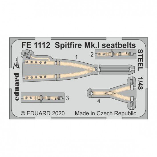 1/48 Supermarine Spitfire Mk.I Seatbelts STEEL Detail Set for Eduard kits