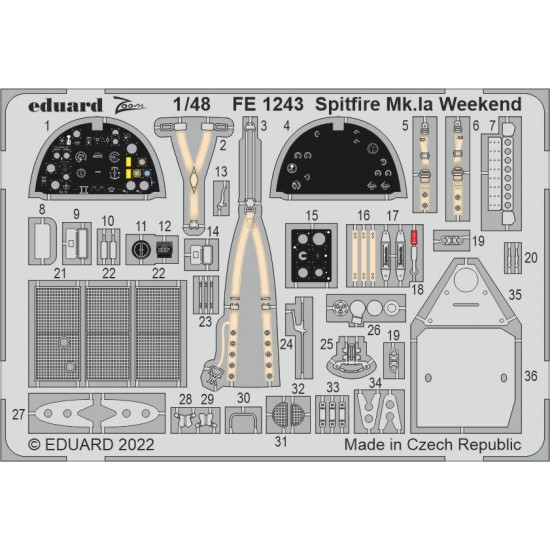 1/48 Supermarine Spitfire Mk.Ia Weekend Detail set for Eduard kits