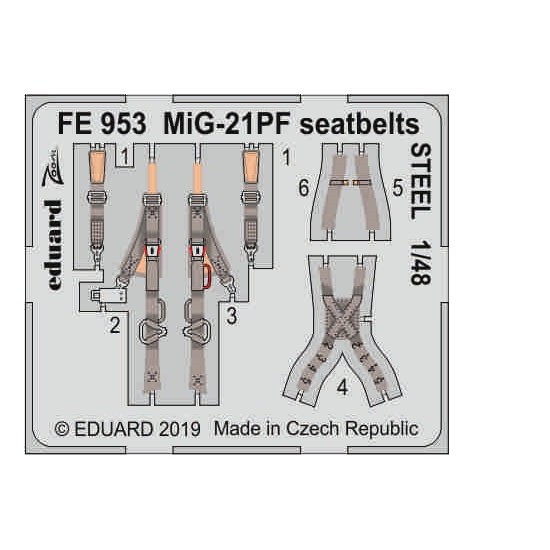 1/48 Mikoyan-Gurevich MiG-21PF Seatbelts Steel Detail set for Eduard kits