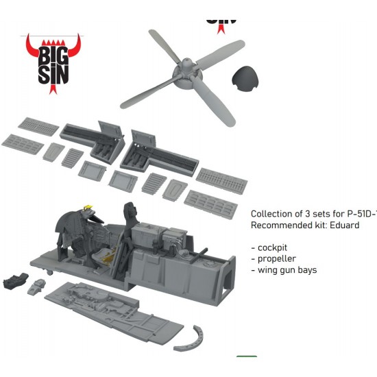 1/72 P-51D-10 Mustang Cockpit, Propeller, Wing Gun Bays for Eduard kits