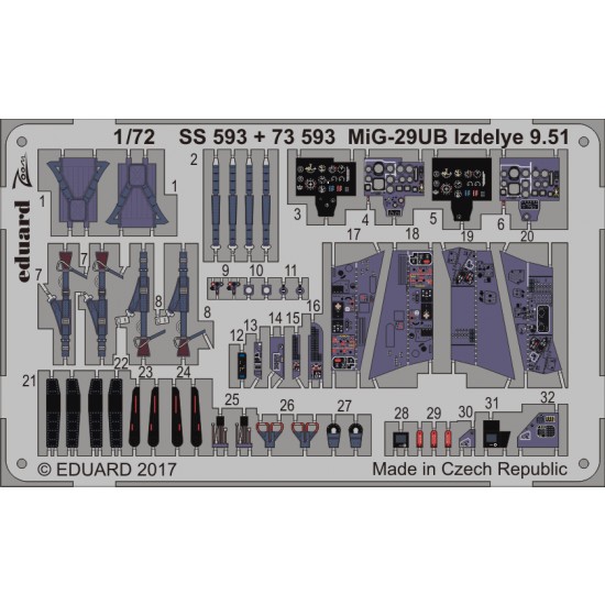 1/72 Mikoyan MiG-29UB Fulcrum Izdeliye 9.51 Interior Detail Set for Trumpeter #01677 (1PE)