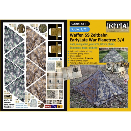 1/72 WWII Waffen SS Zeltbahn Early Late War Planetree 3/4 (2 sheets)