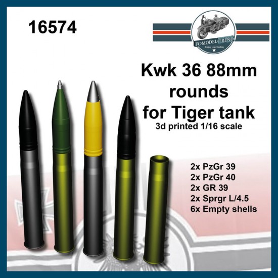 1/16 KwK 36 88mm Rounds for Tiger Tank (3D Printed Kit)