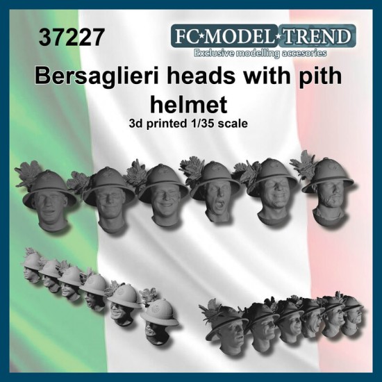 1/35 WWII Bersaglieri Heads w/Pith Helmet