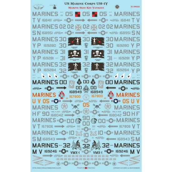 1/48 UH-1Y Marine Skid Kid Yankees Waterslide Decals