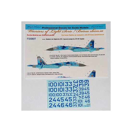 1/48 Sukhoi Su-27S, Ukranian AF, Digital Camo. May 2022 Numbers Decals