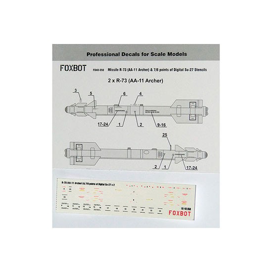 1/48 Missile R-73 (AA-11 Archer) & 7/8 points of Digital Su-27 Stencils Decals