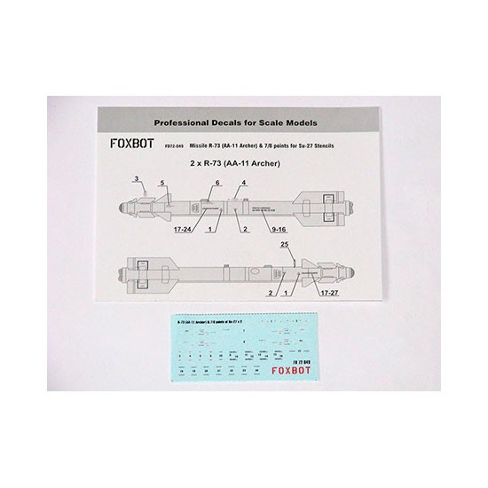 1/72 Missile R-73 (AA-11 Archer) & 7/8 points for Su-27 Stencils Decals