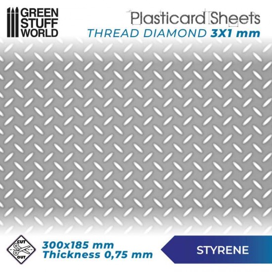 1/43, 1/48, 1/50 Plasticard - Thread DIAMOND Textured Sheet (185 x 300 mm)