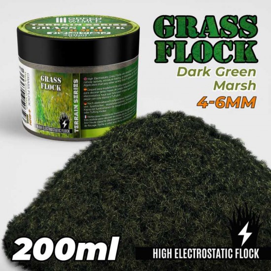 Grass Flock - Dark Green Marsh 4-6mm (200ml high electrostatic flock)