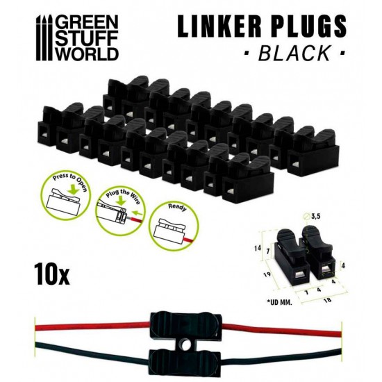 2-pins Linker Plugs Black (10pcs, to connect multiple LED lights)