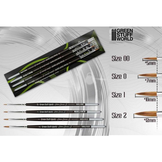 Silver Series (S) High Quality Kolinsky Paint Brushes set (size: 00, 0, 1, 2)