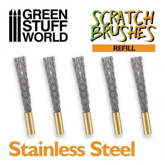 Stainless STEEL Refill (5pcs) for Scratch Brush Pens (for removing sculpting putty)