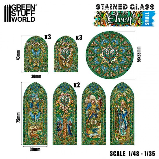 1/48 -1/35 Small Elven Miniature Window Stained Glass (sheet size: 150x220 mm)