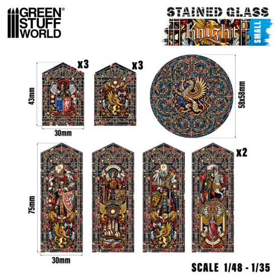 1/48 -1/35 Small Knight Miniature Window Stained Glass (sheet size: 150x220 mm)