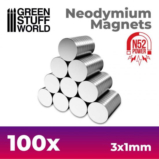 100x Neodymium Magnets 3x1mm (N52)