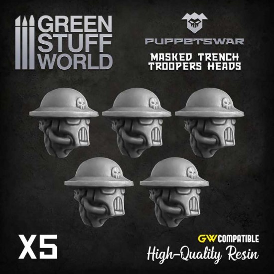 Puppetswar Masked Trench Troopers Heads for 28/32mm Wargame Miniatures