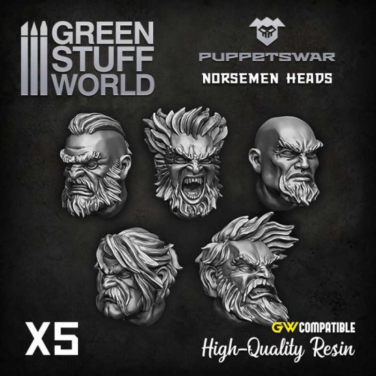 Puppetswar Norsemen Heads for 28/32mm Wargame Miniatures