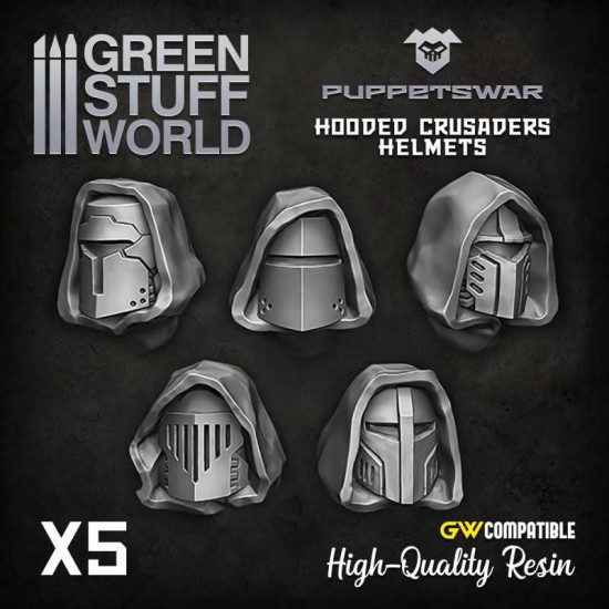 Puppetswar Hooded Crusaders Helmets for 28/32mm Wargame Miniatures