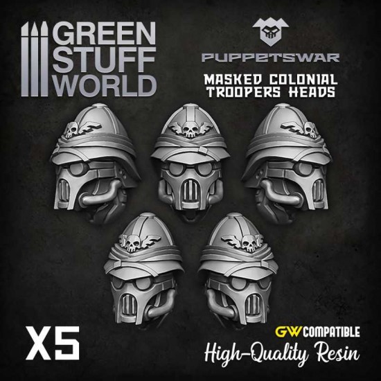 Puppetswar Masked Colonial Troopers Heads for 28/32mm Wargame Miniatures