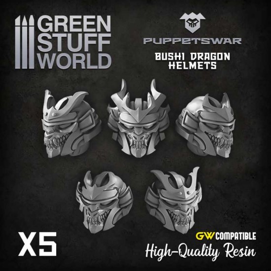 Puppetswar Bushi Dragon Helmets for 28/32mm Wargame Miniatures