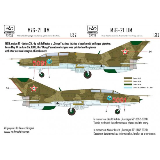 Decal for 1/32 MiG-21 UM5091 Dongo Squadron with Star National Insignias