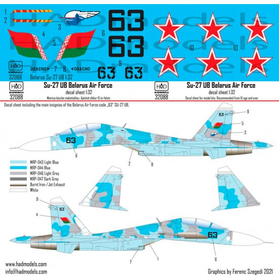 Decal for 1/32 Sukhoi Su-27 UB Belarus